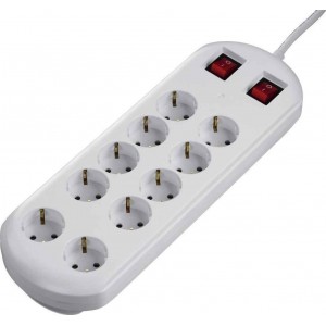 HAMA Socket Line 10 Πολύπριζο 10 Θέσεων με Διακόπτη και Καλώδιο 2m Λευκό