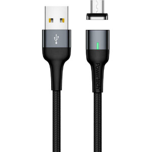 Powertech Braided / Magnetic USB 2.0 to micro USB Cable Μαύρο 1m