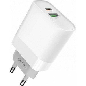 XO Φορτιστής Χωρίς Καλώδιο με Θύρα USB-A και Θύρα USB-C 18W Quick Charge 3.0 / Power Delivery Λευκός (L64)