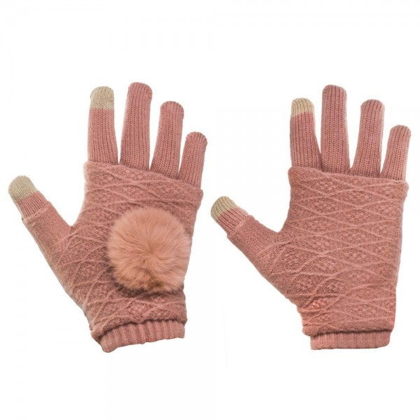 Γάντια Touchscreen 2in1 Striped and Fingerless one size Ροζ