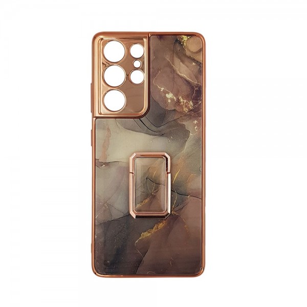 GKK Electroplate Glass Case with Holder Samsung Galaxy S21 Ultra Μπεζ