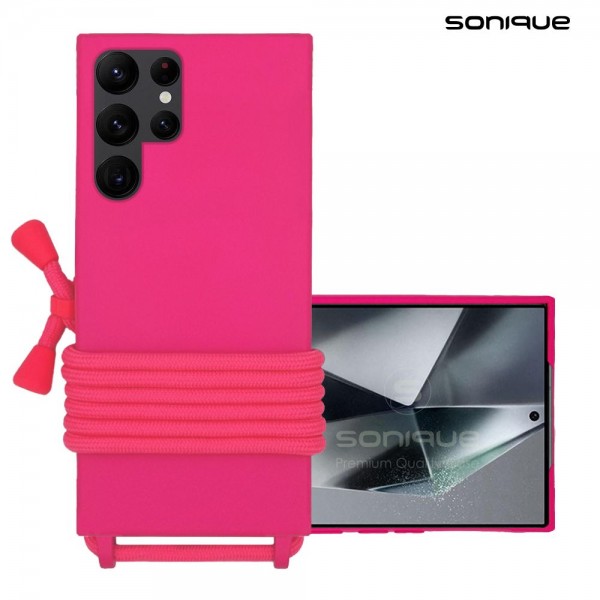 Θήκη Σιλικόνης με Κορδόνι CarryHang Sonique Samsung Galaxy S22 Ultra Φούξια
