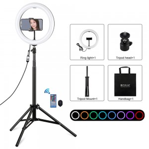 Ring Light Puluz 10.2" 26cm RGBW LED με Τρίποδο 1.65cm με Βάση Κινητού