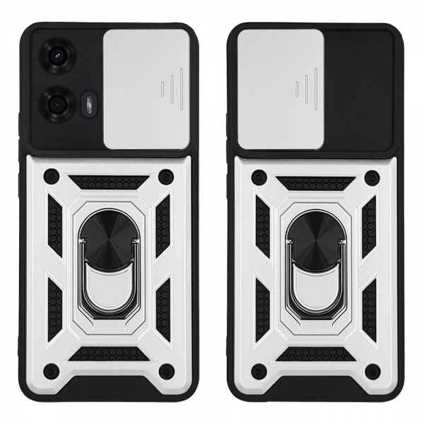 Θήκη Ring Armor CamPro Sonique για Motorola Moto G04 4G / Moto G04s 4G / Moto G24 4G / Moto G24 4G Power / Moto E14 4G Ασημί