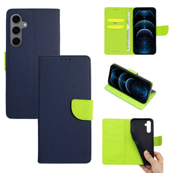 Θήκη Πορτοφόλι Sonique Trend Wallet Samsung Galaxy S24 FE Σκούρο Μπλε / Λαχανί