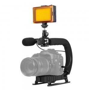 Puluz U-Grip Σταθεροποιητής Φωτογραφικής Μηχανής με LED Φωτισμό & Μικρόφωνο Μαύρο