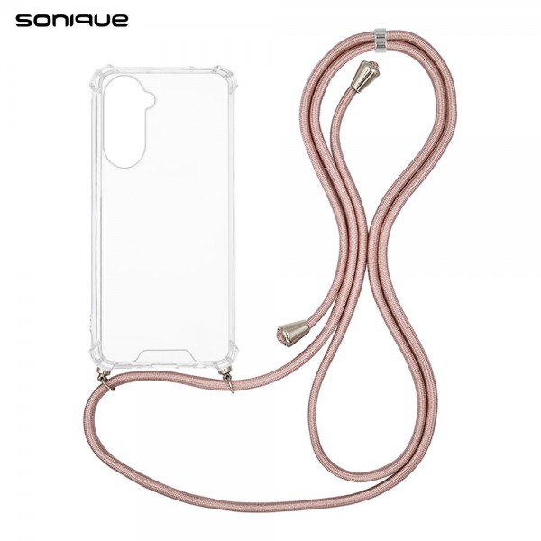 Θήκη Σιλικόνης με Κορδόνι Sonique Armor Clear Samsung Galaxy S26 Plus Ροζ Χρυσό Σατινέ