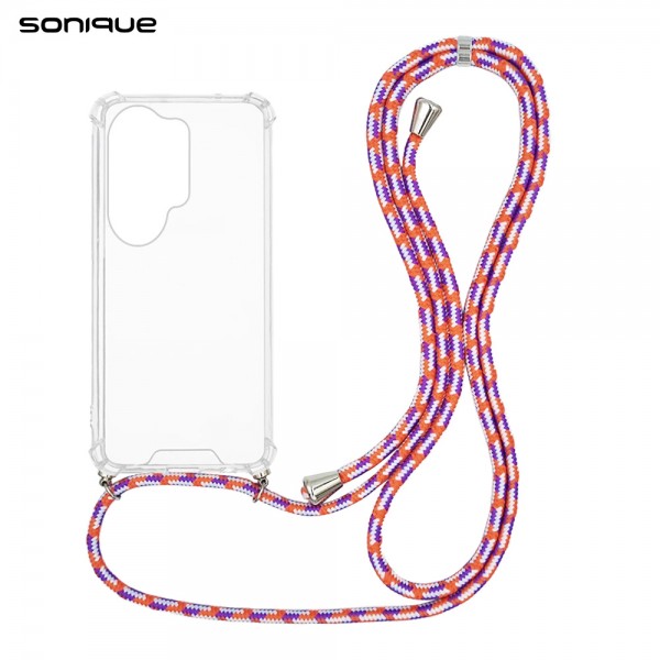 Θήκη Σιλικόνης με Κορδόνι Sonique Armor Clear Samsung Galaxy S26 Ultra Rainbow Κοραλλί