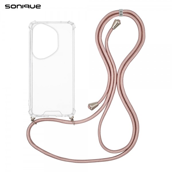 Θήκη Σιλικόνης με Κορδόνι Sonique Armor Clear Honor 400 Pro 5G Ροζ Χρυσό Σατινέ
