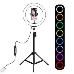 Ring Light Puluz 1,1m Tripod Mount + 10 inch 26cm RGBW LED Ring Vlogging Video Light Live