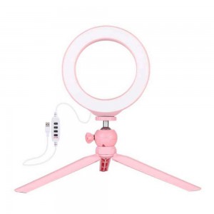 Puluz Ring Light LED 16εκ. με Τρίποδο Ροζ