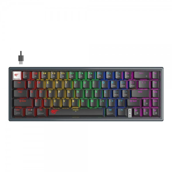 Gaming Μηχανικό Πληκτρολόγιο 60% Havit KB874L  με Custom διακόπτες και RGB φωτισμό (Αγγλικό US) Μαύρο