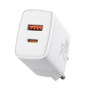 Φορτιστής Baseus Compact Quick Charger 20W Type C & USB-A Λευκό - Baseus - Λευκό - Φορτιστής Χωρίς Καλώδιο (Αντάπτορας)