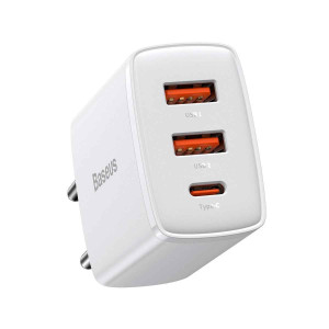 Φορτιστής Baseus Type C/2x USB PD Quick Charge,30W, 3A Λευκό - Baseus - Λευκό - Φορτιστής Χωρίς Καλώδιο (Αντάπτορας)