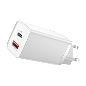 Φορτιστής Baseus GaN2 Lite Travel Charger USB+USB-C 65W PD QC 3.0 Λευκό - Baseus - Λευκό - Φορτιστής Χωρίς Καλώδιο (Αντάπτορας)