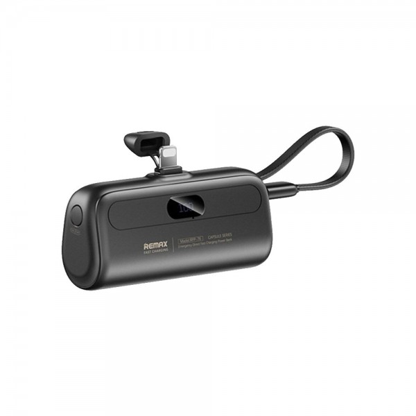 REMAX Capsule Series Power Bank 5000mAh RPP-77 Lightning με ενσωματωμένο καλώδιο Type-C Μαύρο