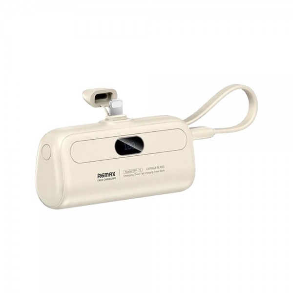 REMAX Capsule Series Power Bank 5000mAh RPP-77 Lightning με ενσωματωμένο καλώδιο Type-C Λευκό
