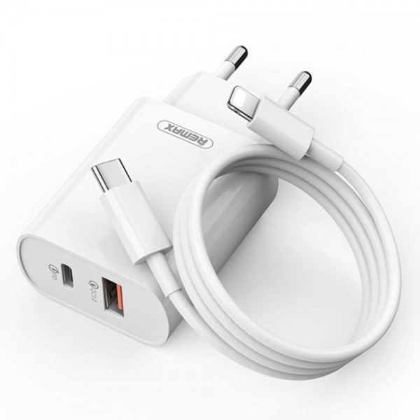 Φορτιστής REMAX Jane Series RP-U37 USB/Type C QC3.0 20W PD Fast Charger με καλώδιο Lightning Λευκό