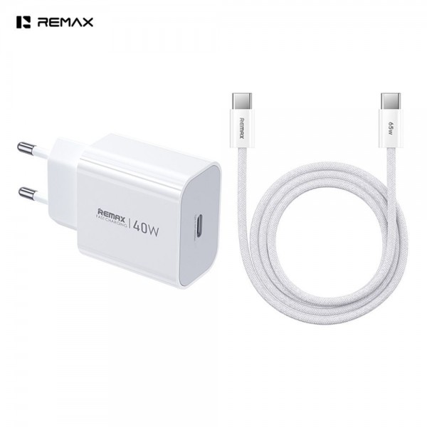 Φορτιστής REMAX Huiying GaN CA10(C40W) 40W USB-C με Καλώδιο USB-C σε USB-C Λευκό