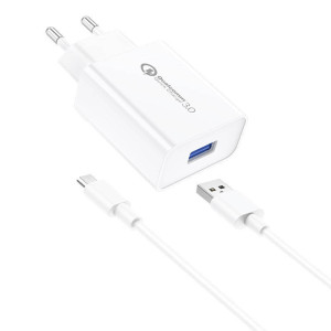Φορτιστής Foneng με Θύρα USB-A EU13 + Καλώδιο Micro USB QC3.0 Λευκό - Foneng - Λευκό - Με αποσώμενο Καλώδιο