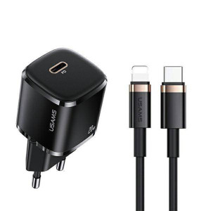 Usams - Wall Charger Kit (XFKXLOGTL01) - USB-C, PD 20W (T36) with Cable Type-C to Lightning , 1.2m, PD 20W (U63) - Black