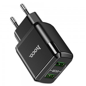 Hoco - Wall Charger Charmer (N6) - 2xUSB-A, Q.C 3.0, 18W, 3.0A - Black