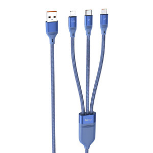 Hoco - Data Cable 3in1 Ultra (U104) - USB-A to Lightning, Type-C, Micro-USB, 66W, 6A, 1.2m - Blue