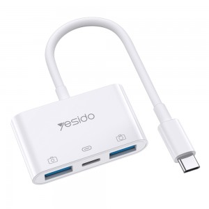 Yesido - OTG Cable Adapter (GS17) - Type-C to Type-C, 2x USB 2.0, Plug & Play - White