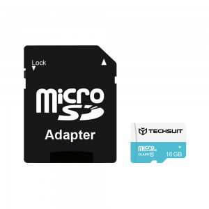 Techsuit - Memory Card - High Speed, SDHC, 16GB, Class 10, with Adapter - Black