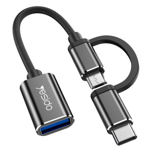 Yesido - OTG Cable Adapter 2in1 (GS02) - Type-C, Micro-USB to USB 3.0, Plug & Play, 5Gbps - Black