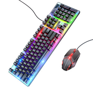Hoco - Wired Keyboard and Mouse Set (GM18) - USB, with RGB Lights, 1.5m, Adjustable DPI (800 - 1200) - Black