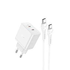 Hoco - Wall Charger Streamer (N35) - Dual Port 2x Type-C PD45W with Cable Type-C to Type-C - White