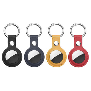 Techsuit - (4 pack) Secure Leather Holder (SLH1) - Apple AirTag Case, with Metal Ring - Multicolor
