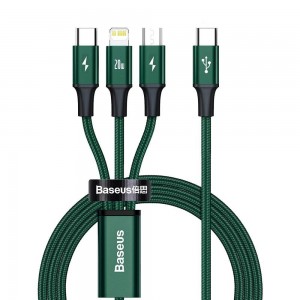 BASEUS cable 3in1 Type C to Micro USB / Lightning / Type C PD 20W CAMLT-SC06 1,5 m green