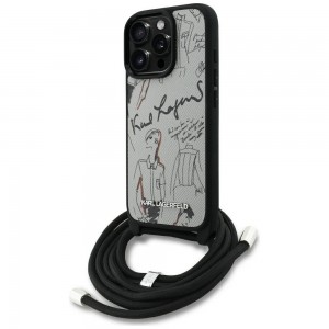 Karl Lagerfeld Case For Iphone 16 Pro Klhcp16Lpggrmpcg Compatible With Magsafe (Crssby Grained Pu W/ Pattern & Logo) Grey
