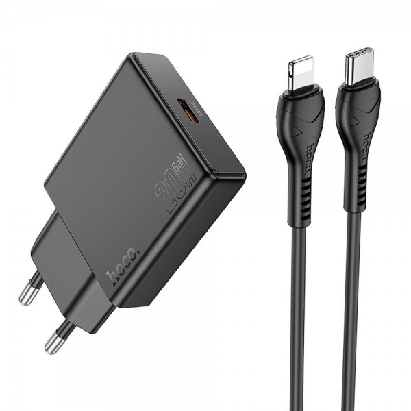 Hoco Slim Wall Charger Type C + Cable Type C To Lightning Pd Qc 30W N37 Black