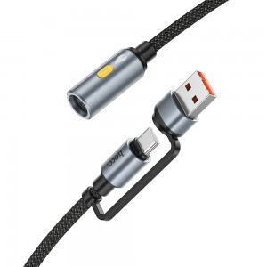 Cable Usb A / Usb C To Cigarete Lighter Hoco 0,3 M Ua38B Black