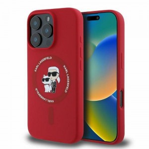 KARL LAGERFELD case for IPHONE 16 Pro compatible with MagSafe KLHMP16LSCMKCRHR (Silicone KC Body Ring) red