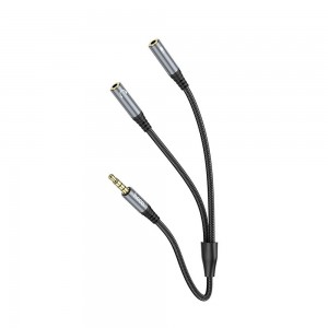 Cable Aux 2In1 Jack 3,5 Mm (Male) To 2 X Jack 3,5 Mm (Female) Hoco 0,25 M Upa21 Metal Gray