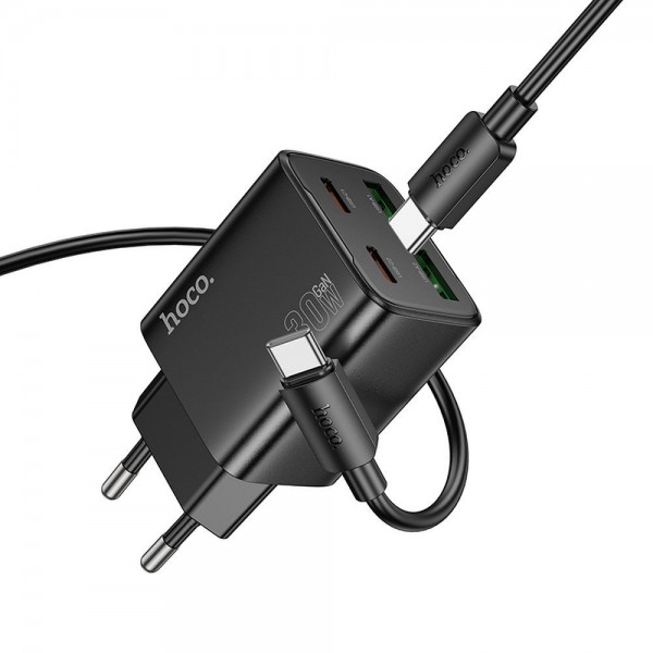 Hoco Wall Charger Usb A + Type C + Cable Type C To Lightning Pd Qc3.0 3A 20W N52 Black