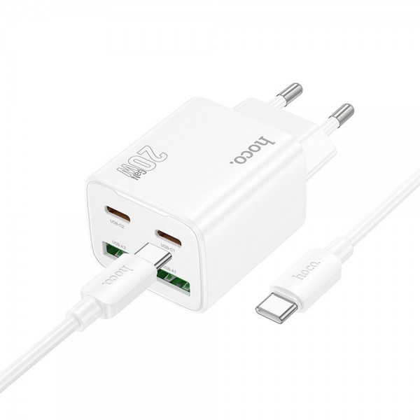 Hoco Charger 2 X Type C + 2 X Usb A + Cable Type C To Type C Pd Qc3.0 3A 20W N55 White