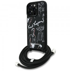 Karl Lagerfeld Case For Iphone 16 Pro Klhcp16Lpggrmpck Compatible With Magsafe (Crssby Grained Pu W/ Pattern & Logo) Black