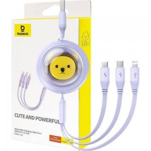 Baseus Retractable Cable 3In1 Usb A To Micro Usb / Lightning / Type C Cb000063 1,1 M Purple