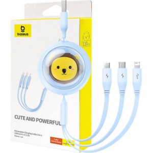 Baseus Retractable Cable 3In1 Usb A To Micro Usb / Lightning / Type C Cb000063 1,1 M Blue