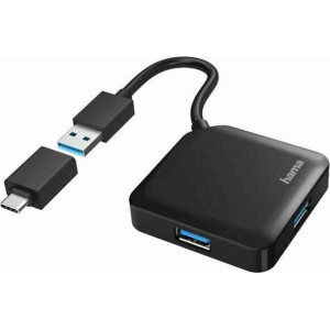HAMA 4 Ports USB Hub & USB-C Αντάπτορας Μαύρο