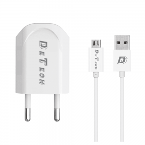 Φορτιστής δικτύου, DeTech, DE-11M, 5V/1A, 220V, Universal, 1 x USB, καλώδιο Micro USB, 1.0m, λευκό - 14115