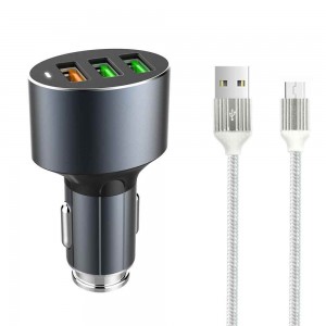 Φορτιστή αυτοκινήτου LDNIO C703Q, Quick Charge 3.0, 2xUSB, με καλώδιο Micro USB, Gray - 14752