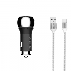 Φορτιστή αυτοκινήτου LDNIO C1, 1xUSB QC3.0, 1xType-C PD, με καλώδιο Micro USB, Γκρί - 40076