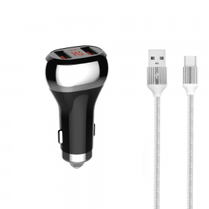 Φορτιστή αυτοκινήτου LDNIO C2, 2xUSB QC3.0, με καλώδιο Micro USB, Μαυρο - 40080