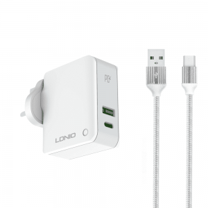 Φορτιστή LDNIO A4403C, 1xUSB, 1xType-C PD, με καλώδιο Micro USB, Λευκο  - 40091